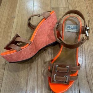 Cesare Paciotti 4US Leather Wedge Heel Orange Beige Brown Sandals US6, EU36